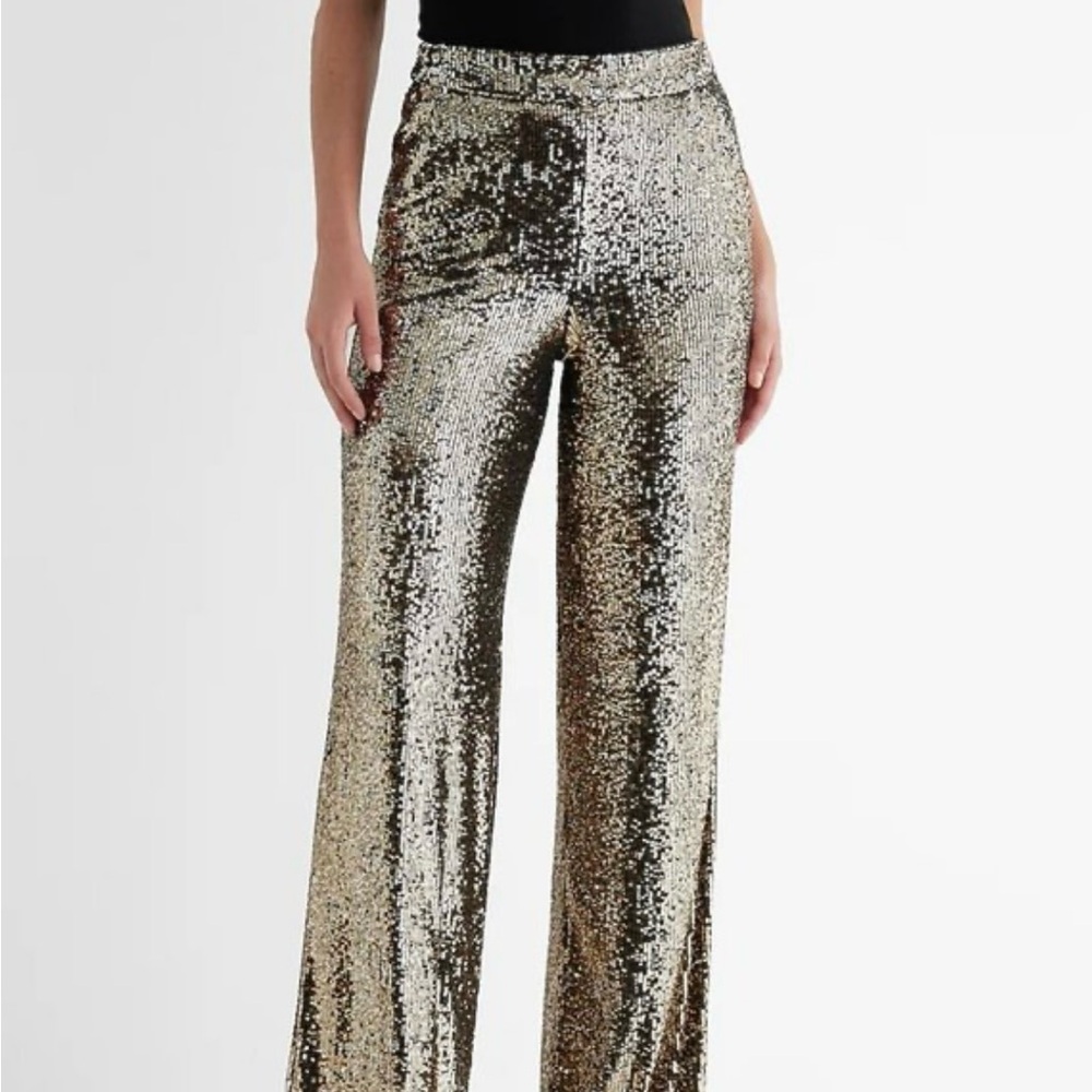 Express Champagne Silver Sequin Pants